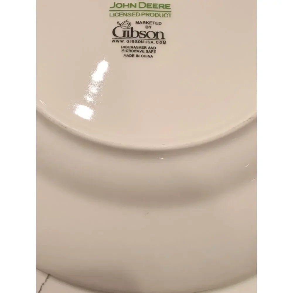 John Deere Ceramic Plates Set of 2 Gibson Tractor Dinner Salad Plate Bowl Bundle